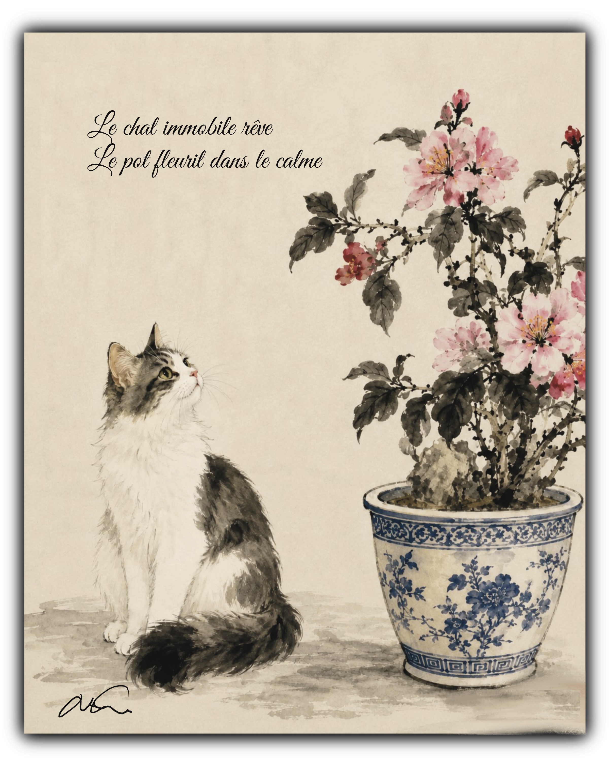 Le chat et le bouquet de fleurs